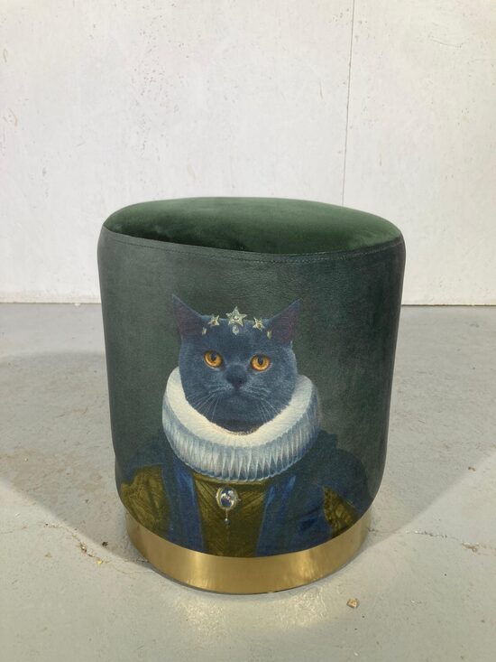 Zaļš pufs ar aristokrātisku kaķi 39 x 33cm